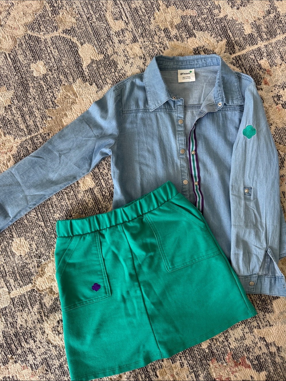 Girl Scouts Juniors Skirt Skort and Denim shirt set Medium M 10/12